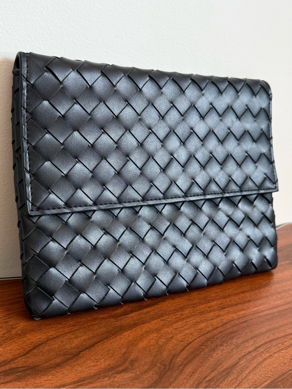 Black Woven Clutch Intrecciato Style Minimalist Bag